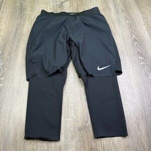 Nike Mens Black Aeroswift Dri-Fit Running Athletic Shorts And Long Tights Size M